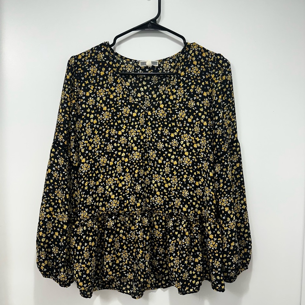 Pleione Black and Gold Floral Blouse